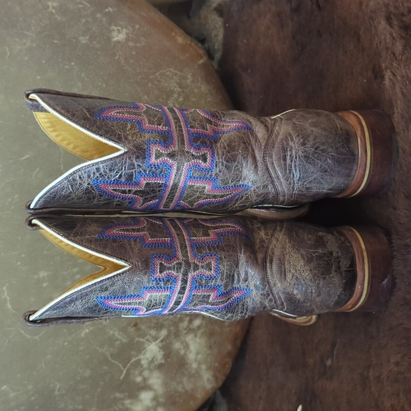 TIN HAUL "Man Eater" shark distressed leather cowgirl boots square toe sz 9.5 - Picture 12 of 16